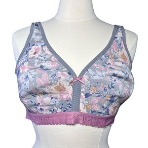 CACIQUE gray pink floral Wirefree 38DD full coverage bra NWOT